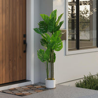Monstera artificiel Garvee, 1,1 m, résistant aux UV, pot en ciment stable, sans entretien, décoration intérieure pour salon ou bureau, vert