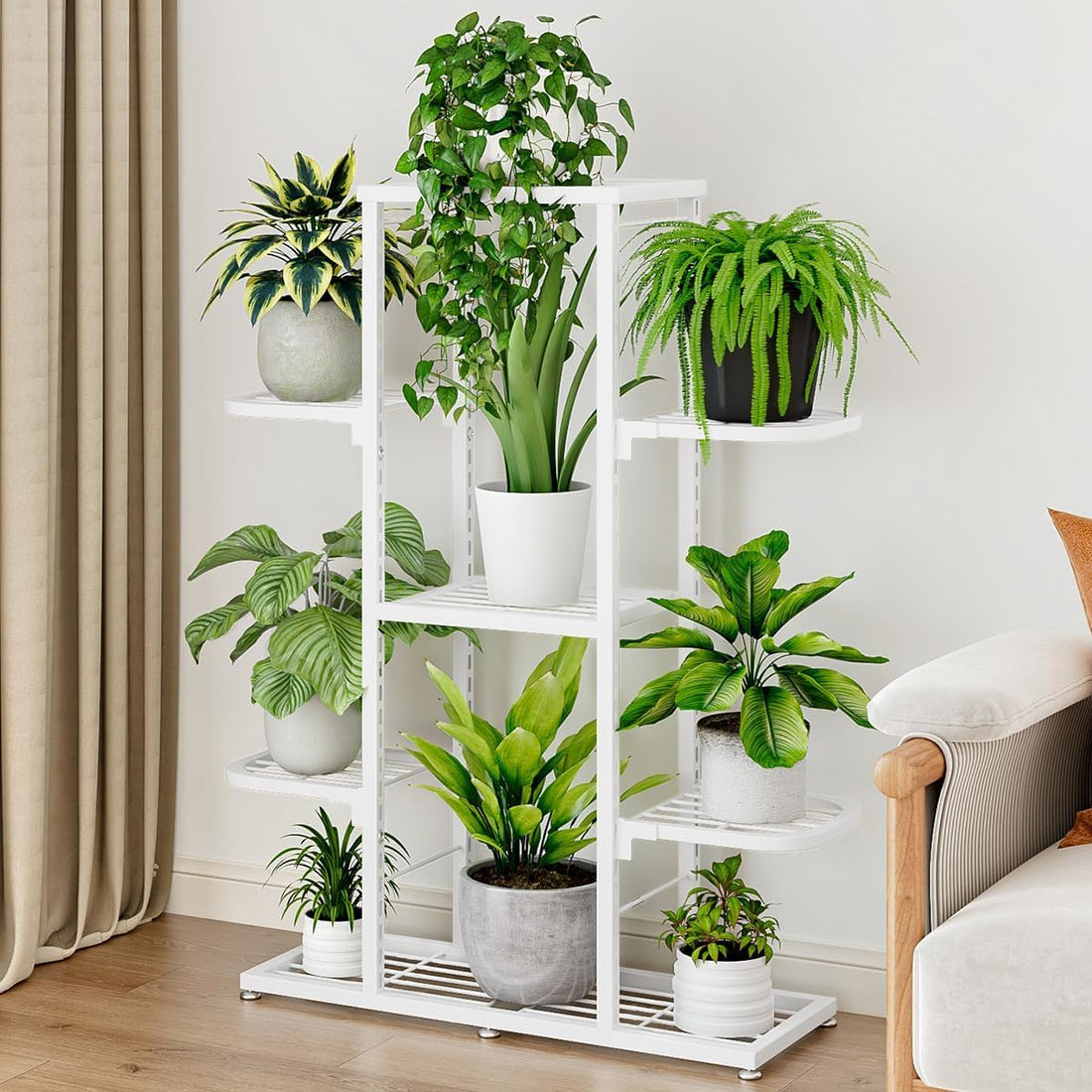 Garvee étagère à plantes 5 niveaux en métal, pieds réglables, salon, balcon et jardin, noir