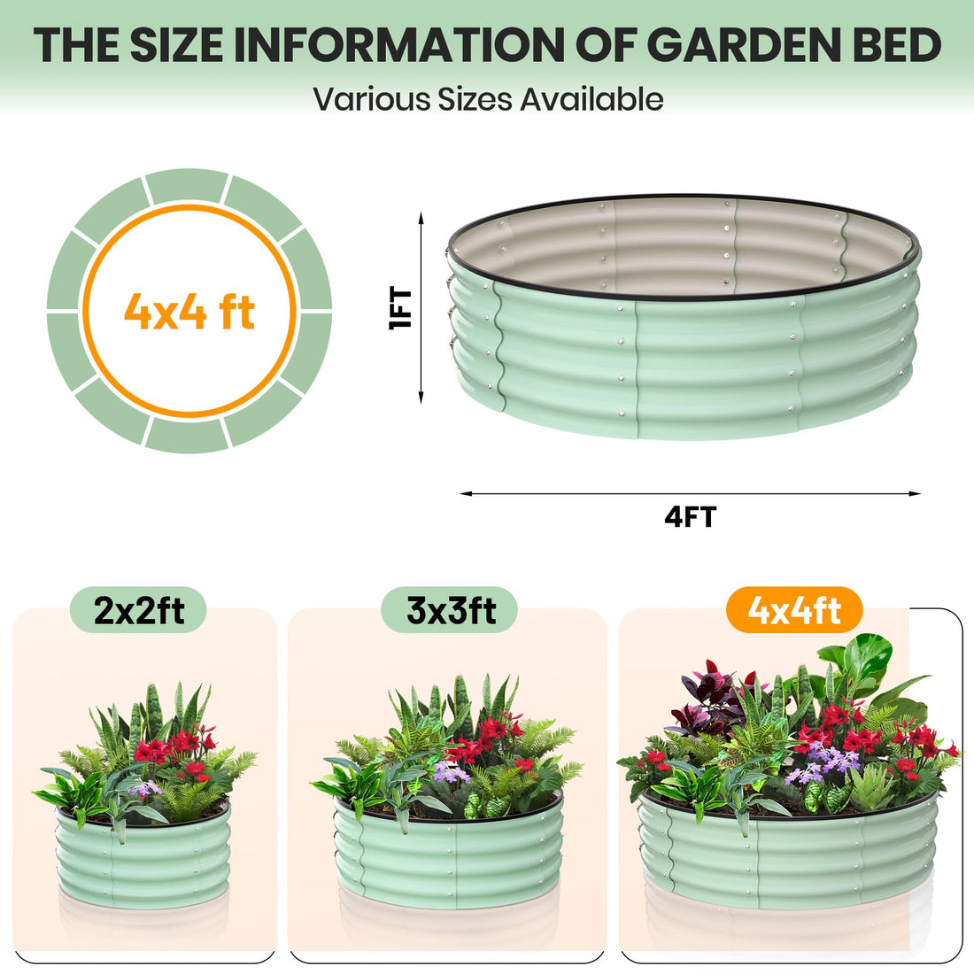 Garvee Jardinières surélevées d'extérieur, lot de 2, 120 x 120 x 30 cm, acier galvanisé, antirouille, structure à base ouverte, vert