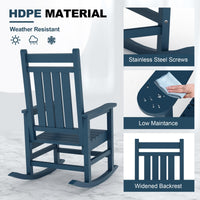 Garvee Fauteuil à bascule d’extérieur en HDPE bleu marine, assise large avec accoudoirs spacieux, résistant aux intempéries, pour jardin et porche