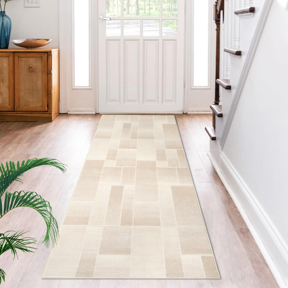 Garvee Waschbarer Teppich mit Niedrigem Flor 80 x 150 cm Beige Rutschfester Moderner Teppich für Wohnzimmer Schlafzimmer Küche
