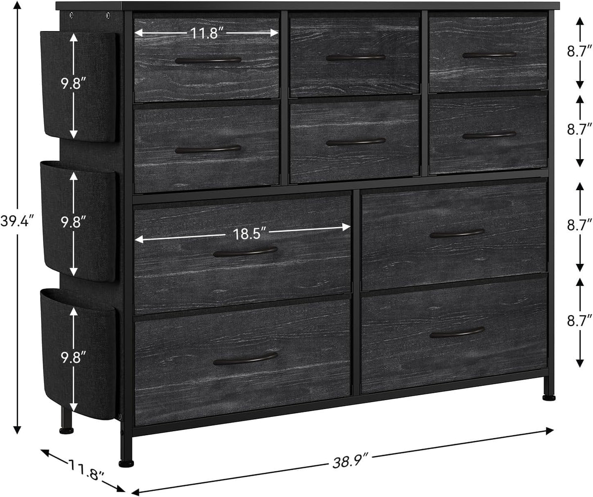 Commode GARVEE en tissu avec poignées, idéale pour les chambres, commode à 10 tiroirs, commode en tissu avec structure en acier robuste pour chambres et salons