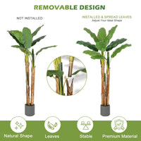 Bananier artificiel Garvee de 1,5 m avec 11 feuilles en polyéthylène, pot en ciment, gris, pour la maison et le bureau
