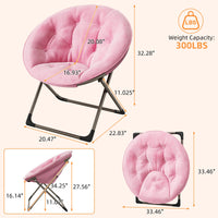 Fauteuil rond Garvee en fausse fourrure, style lune, avec structure métallique pliable, idéal pour la chambre et le salon. Assise surdimensionnée en peluche à motifs floraux. Robuste, léger et confortable.