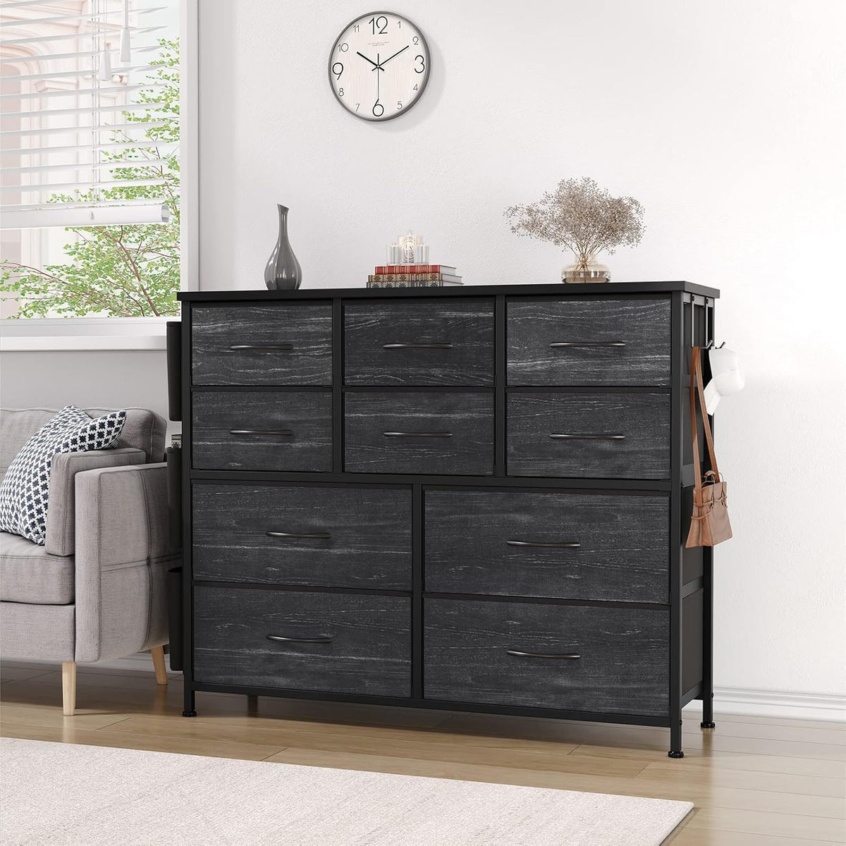 Commode GARVEE en tissu avec poignées, idéale pour les chambres, commode à 10 tiroirs, commode en tissu avec structure en acier robuste pour chambres et salons