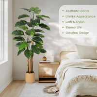 Scindapsus aureus artificiel Garvee de 1,80 m avec branches ajustables, idéal pour le bureau et la maison. Facile d'entretien, ce pot décoratif est vert.