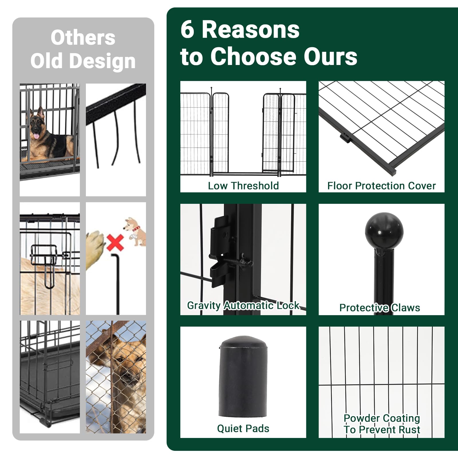 Garvee Aire de jeux pour chiens, clôture métallique robuste de 101,6 cm x 6,4 m avec large portail, revêtement en poudre, portable