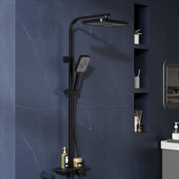 Colonne de douche GARVEE à effet pluie sans robinet avec étagère – Colonne de douche réglable en acier inoxydable noir 30 x 20,5 cm