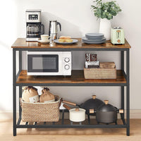 Garvee étagère de cuisine à 3 niveaux avec grand plan de travail, structure robuste en acier, style industriel, 120 × 60 × 90 cm, marron rustique