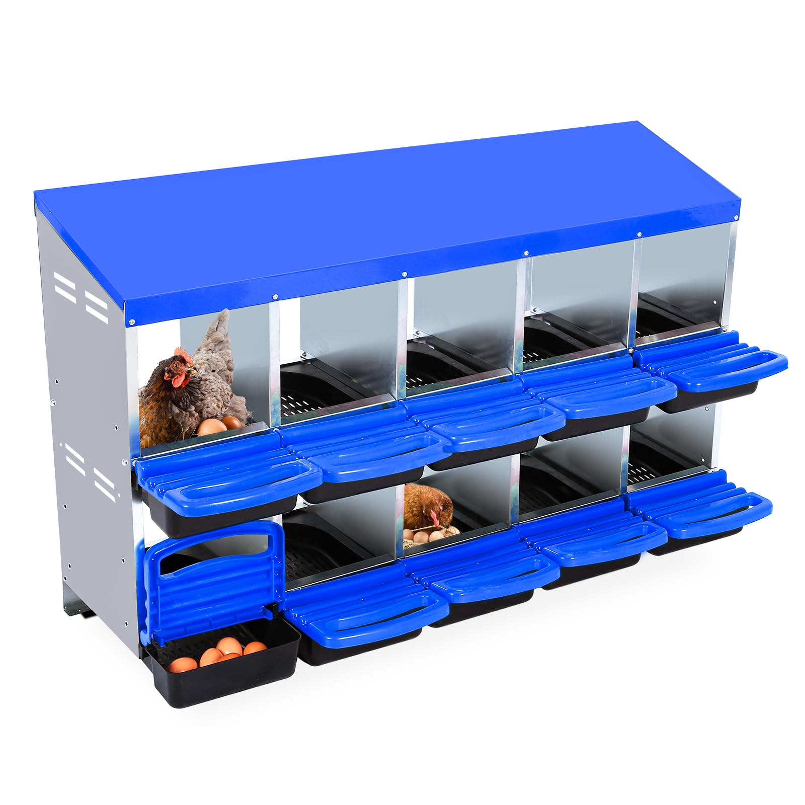 Nichoir Garvee 10 trous pour poules, 133×52×79 cm – Bleu, pour grands élevages jusqu'à 30 poules
