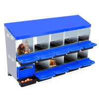 Nichoir Garvee 10 trous pour poules, 133×52×79 cm – Bleu, pour grands élevages jusqu'à 30 poules