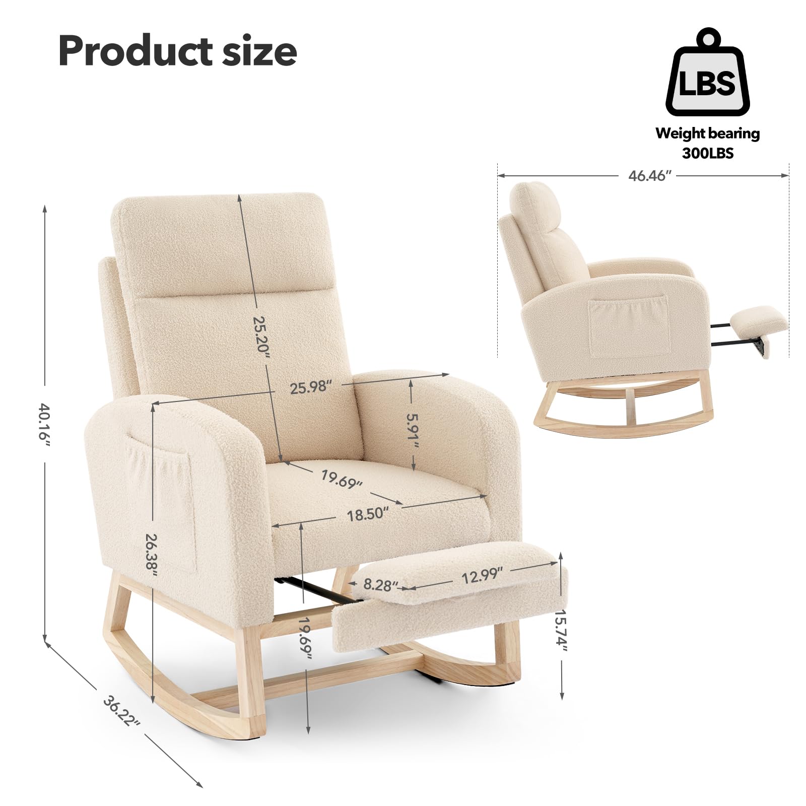 Fauteuil à bascule Garvee pour chambre d'enfant avec repose-pieds, tissu à motifs peluche, ergonomique, structure en bois robuste, salon et chambre, multicolore