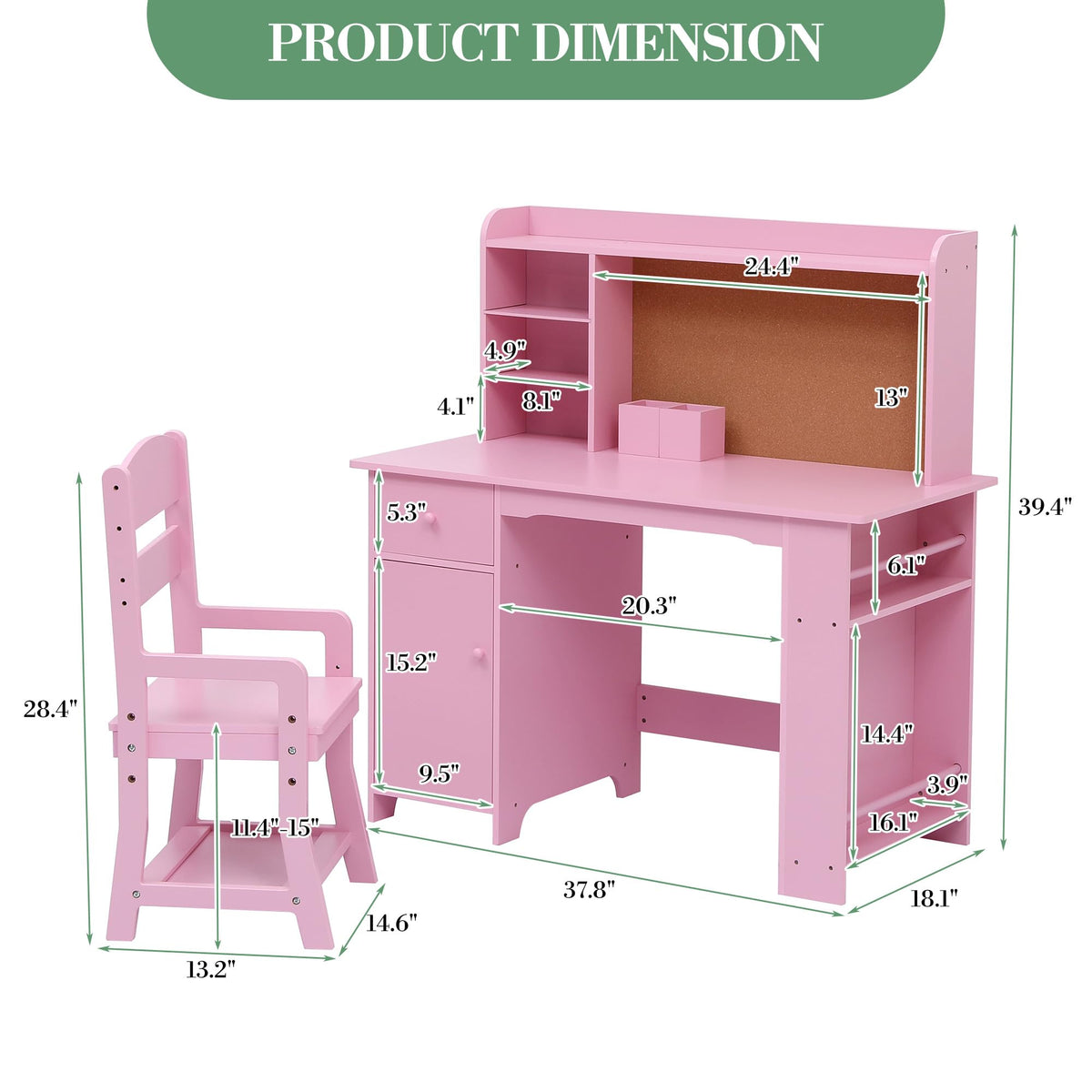 Ensemble bureau enfant Garvee avec étagère et tiroir pour garçons et filles de 3 à 8 ans, en bois rose, pour l'apprentissage et la salle de jeux.