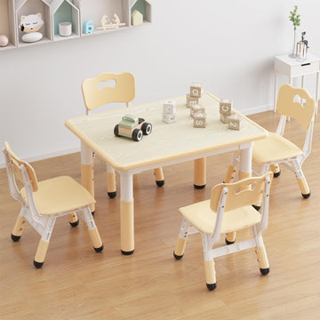 Table enfant Garvee réglable en hauteur avec 4 chaises, idéale pour les salles de classe, les jardins d'enfants et les maisons. Hauteur réglable de 48 à 60 cm. Motif graffiti.
