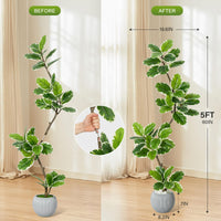 Ficus lyrata artificiel Garvee 1,5 m avec pot sphérique, vert, 47 feuilles, pour salon ou bureau