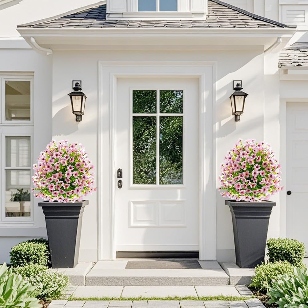 Ensemble de 2 fleurs artificielles Garvee avec piquets pour jardin et terrasse, rose, résistant aux UV, réaliste, facile d'entretien