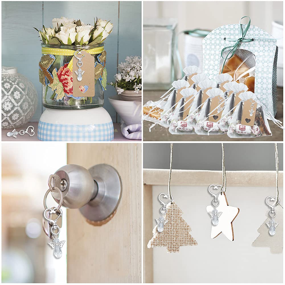 Porte-clés ange Garvee avec perles, pendentif en métal et pochette en organza pour baptêmes, 6,5 cm, blanc