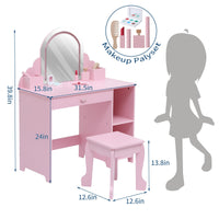 Garvee Coiffeuse Enfant Rose avec Miroir Lumineux et Tabouret, Grand Rangement, LED Réglable, MDF Sûr, pour Filles 3-9 Ans