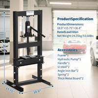 Presse hydraulique Garvee 6 tonnes à cadre en H et hauteur réglable pour atelier et réparation automobile, acier au carbone, ressorts de précision, noire