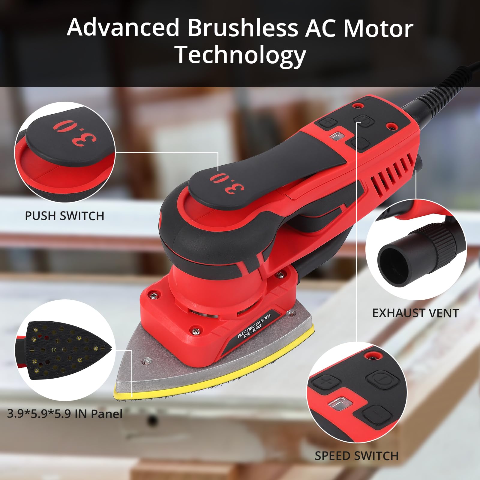Ponceuse multifonctions Garvee 350 W à moteur sans balais pour le polissage du bois, compacte (2,2 kg).