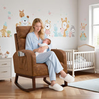 Fauteuil à bascule moderne Garvee pour chambre d'enfant, en cuir PU, avec dossier haut de 66 cm, ergonomique et stable, et poche latérale, noir. Idéal pour le salon et la chambre.
