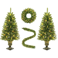 Ensemble sapin de Noël Garvee, 4 pièces avec éclairage LED - 2 sapins de 120 cm, une couronne et une guirlande pour une décoration festive