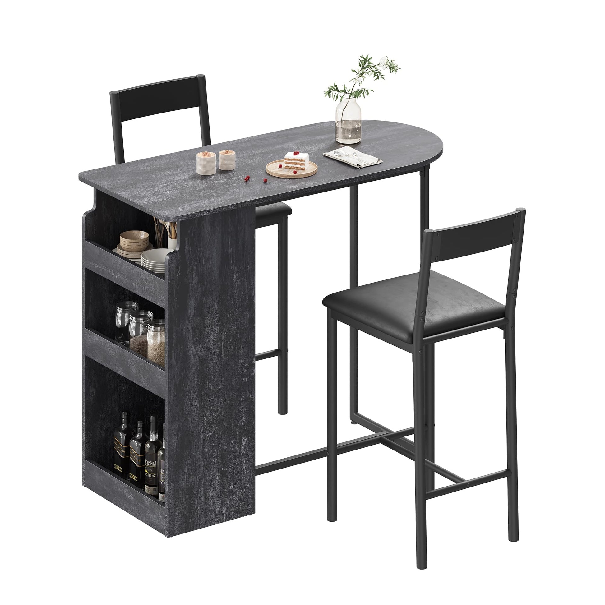 Ensemble table et chaises de bar Garvee avec plateau semi-circulaire rétro, rangement à 3 niveaux, tabourets recouverts de cuir pour la cuisine et le bureau, moderne et peu encombrant