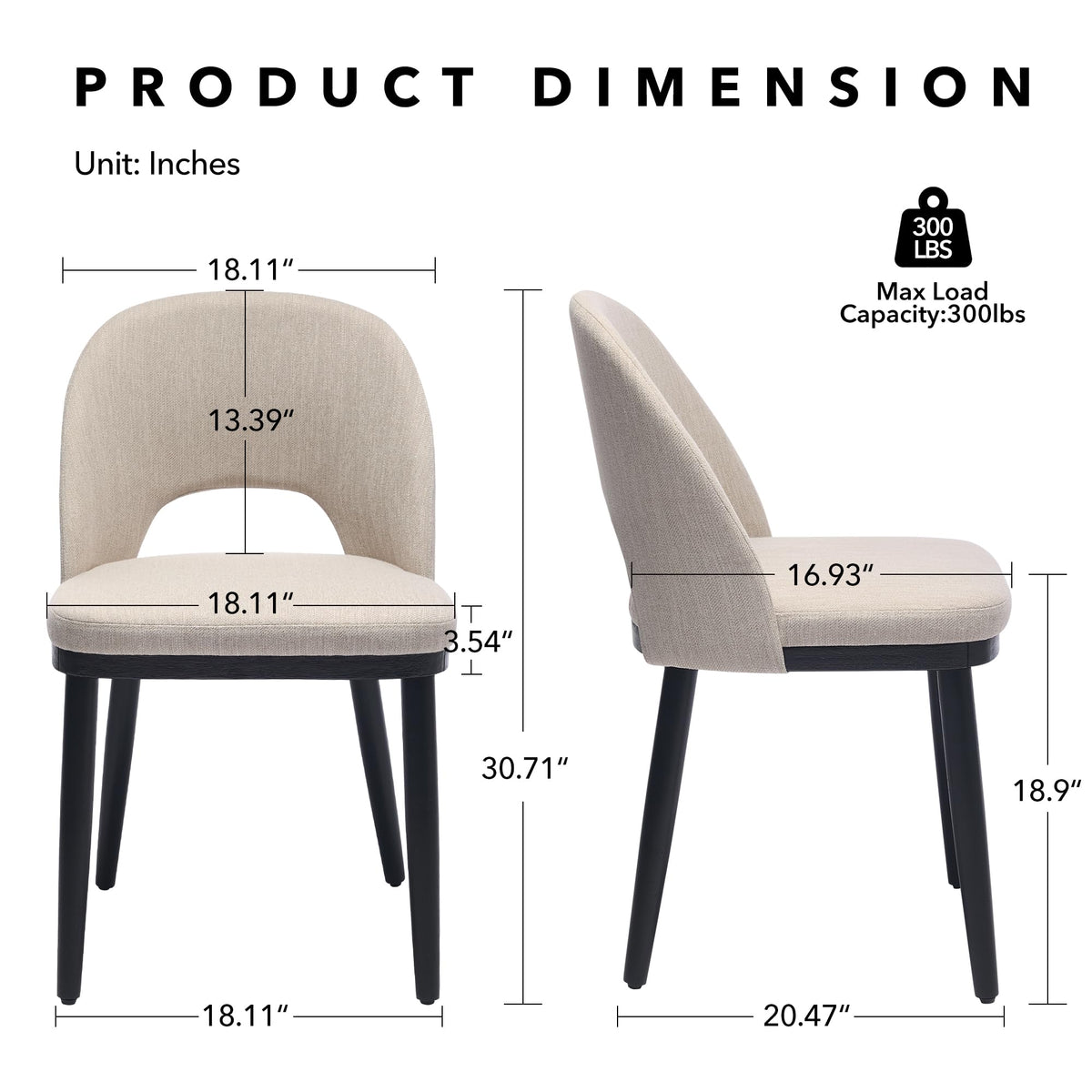 Ensemble de 2 chaises de salle à manger en bois Garvee, style moderne, rembourrées, dossier haut, revêtement en tissu, robustes et confortables, beige, pour cuisine et café, 46 cm (P) x 52 cm (L) x 78 cm (H)