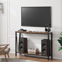 Garvee Console d’entrée étroite 110 x 25 x 76 cm, bois et métal, 2 niveaux avec rangement, style vintage, idéale entrée, salon et couloir.