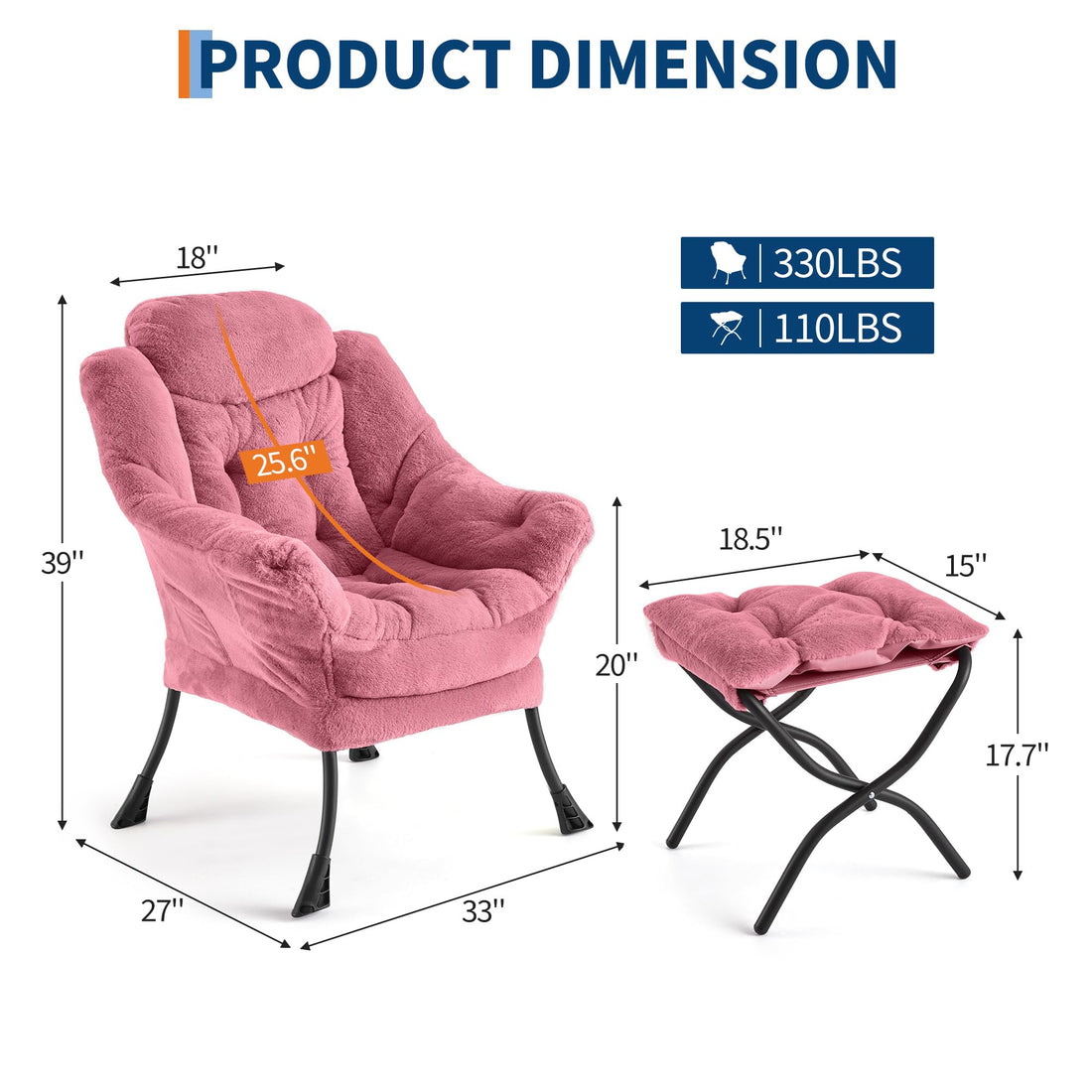 Garvee Fauteuil relax avec repose-pieds, ergonomique et élégant, en peluche, idéal pour le salon et le bureau, rose