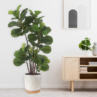 Figuier lyre artificiel Garvee de 1,5 m (4,9 pi) avec 102 feuilles, vert, résistant aux intempéries, idéal pour la décoration de la maison et du bureau.
