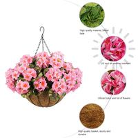 Garvee Ensemble de 12 géraniums artificiels roses, résistants aux intempéries, à suspendre, pour jardin et terrasse, panier marron