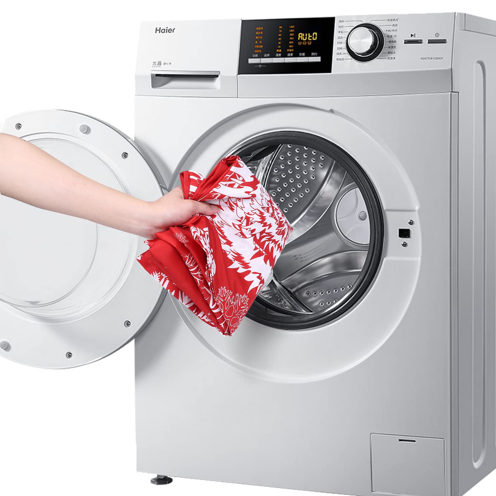 Rideau de douche Garvee Christmas avec motif sapin de Noël et neige, imperméable, 85 x 183 cm, polyester rouge pour salles de bain et fêtes