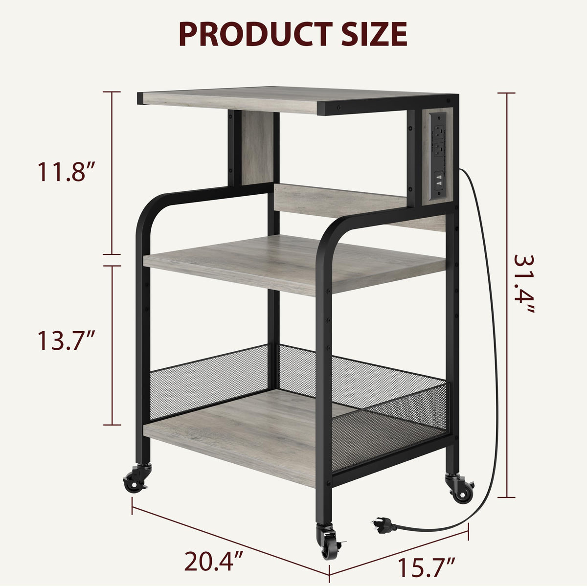 Garvee support d'imprimante avec fonction de chargement, structure en métal, hauteur réglable, pour le bureau et la maison, 52 × 40 × 80 cm, vert