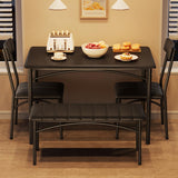 Garvee Ensemble table à manger pour 4 personnes, table rectangulaire avec banc et chaises rembourrés, MDF et acier, gain de place, montage facile, petits espaces - Noir rustique