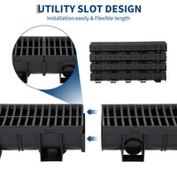 Système de caniveau Garvee en plastique PEHD, capacité de charge A125, grille en plastique, ensemble de 3 pièces pour jardin et terrasse