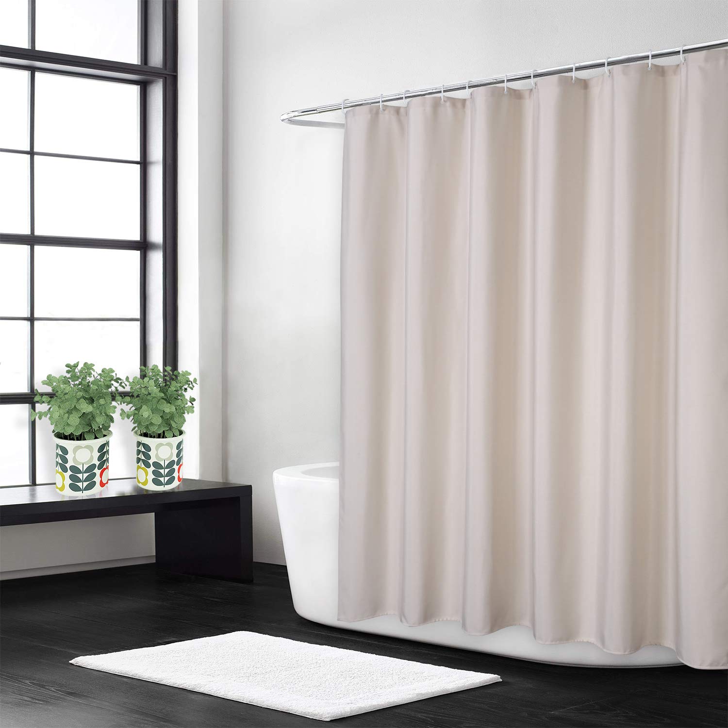 Rideau de douche Garvee aspect lin, tissu épais 240 g/m² avec crochets, pour salles de bains de luxe d'hôtels, 180 x 210 cm, couleur ivoire.
