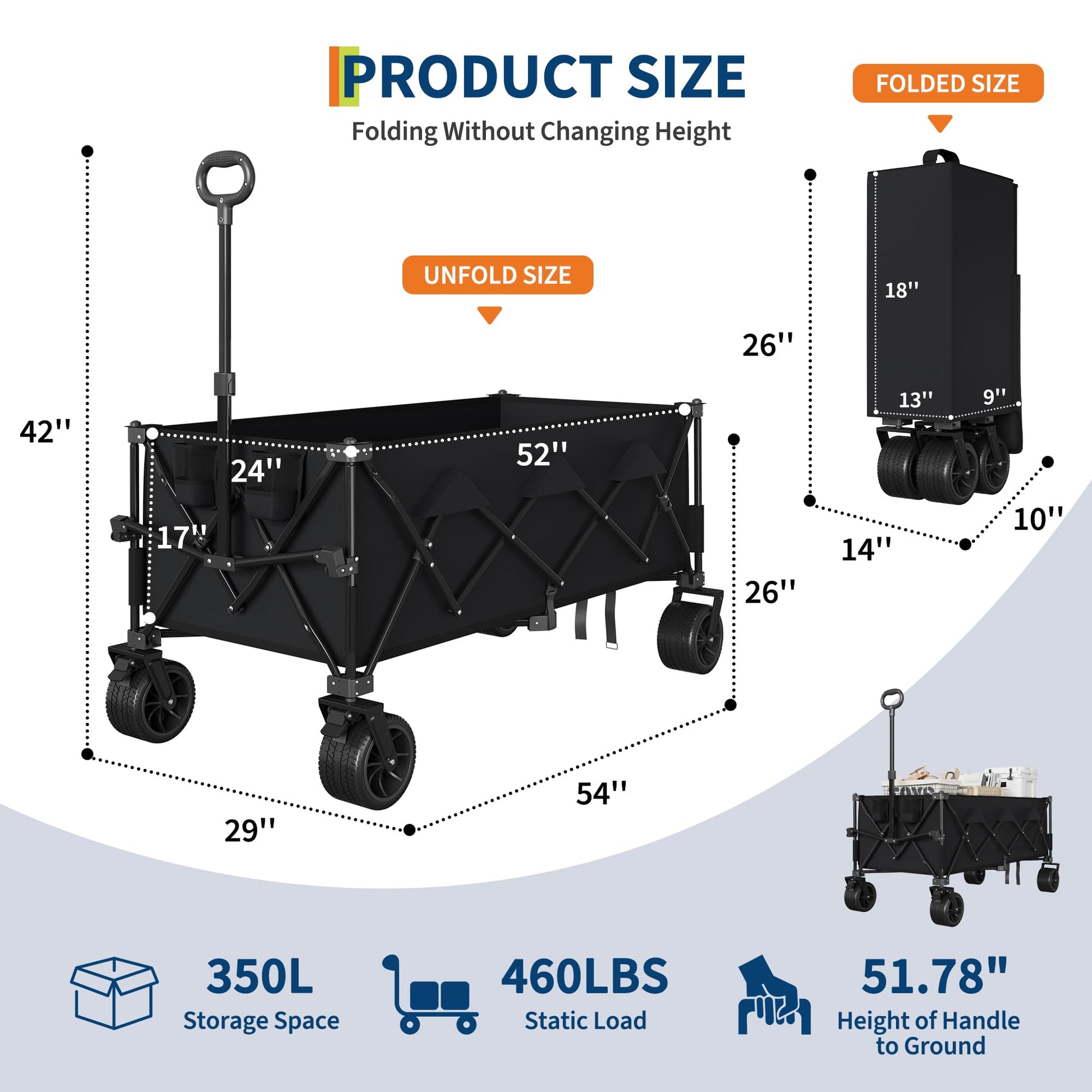 Chariot de plage pliable Garvee avec roues tout-terrain, cadre en acier, capacité de charge de 159 kg, pour la plage et l'extérieur, pliable, noir