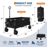 Chariot de plage pliable Garvee avec roues tout-terrain, cadre en acier, capacité de charge de 159 kg, pour la plage et l'extérieur, pliable, noir