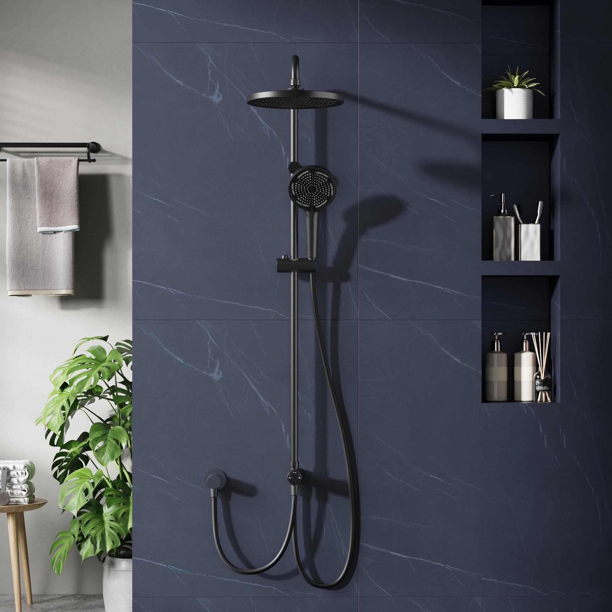 Colonne de douche GARVEE Rain Shower sans accessoires – Colonne de douche ronde en acier inoxydable noir 25 cm