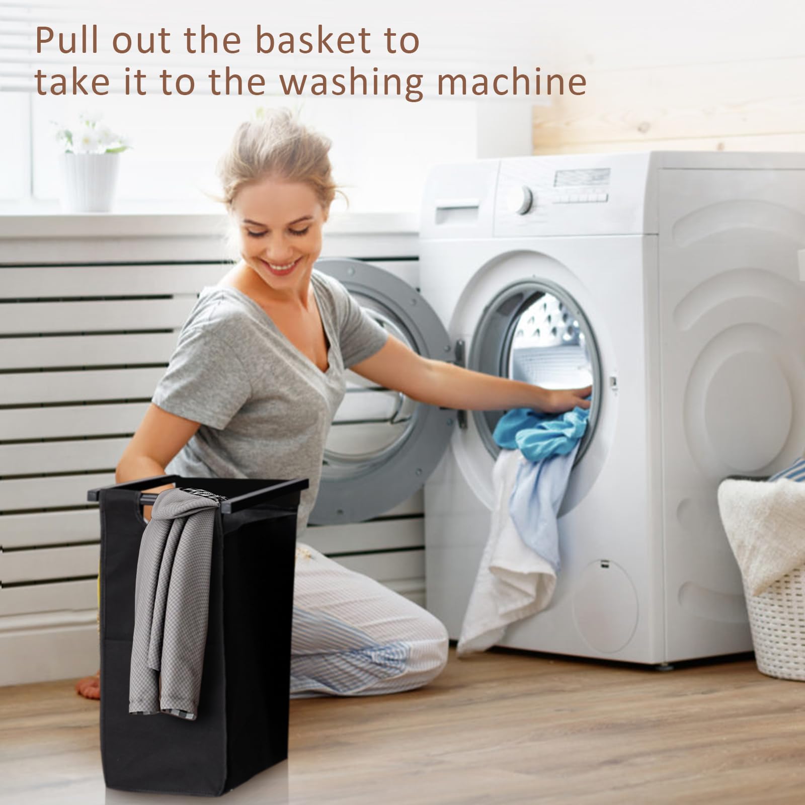 Panier à linge Garvee avec étagère, 87 litres, 2 poches coulissantes, en bois aggloméré, tissu Oxford, pour salle de bain et chambre, amovible