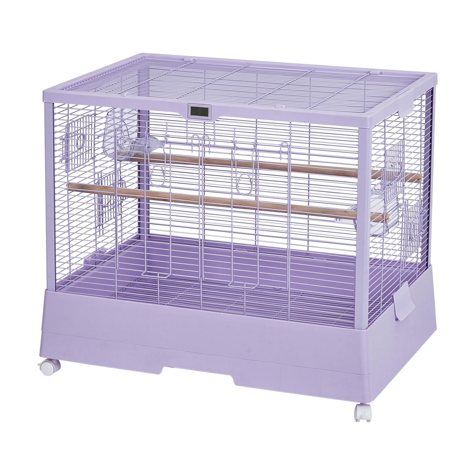 Cage à oiseaux Garvee 71 cm avec thermo-hygromètre, mobile et stable, robuste, 2 portes, 4 roues, pour perruches ondulées, 71 x 46 x 58 cm, noire