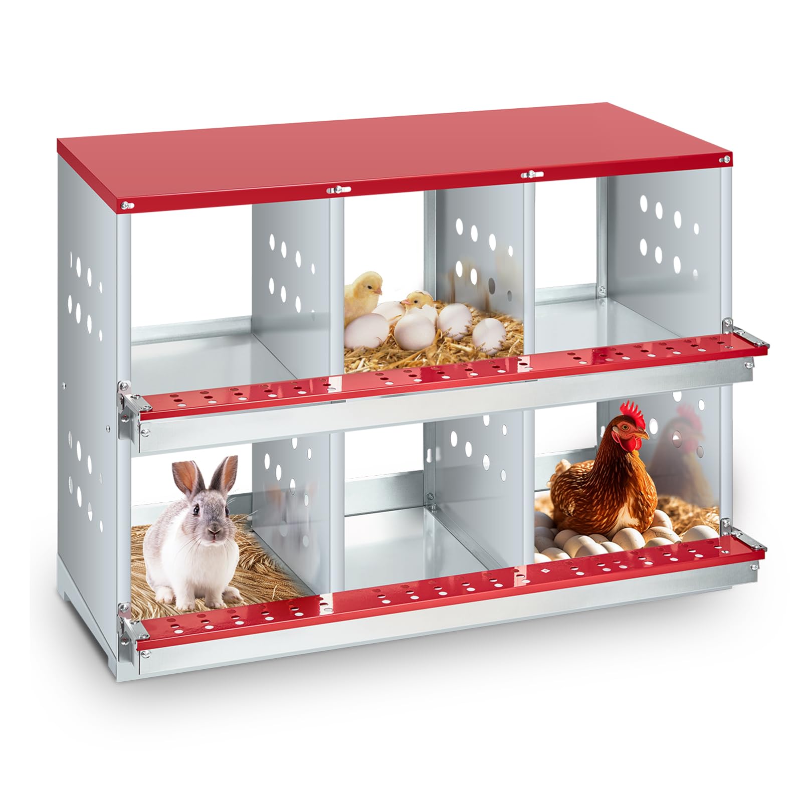 Nichoir Garvee à 6 compartiments – Acier galvanisé, ventilé, robuste, grand pour poules et lapins