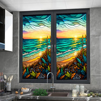 Film pour fenêtre PVC Garvee 60x100cm, motif coucher de soleil en bord de mer, protection UV, isolation thermique, coloré, pour fenêtres résidentielles et de bureaux
