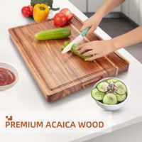 Planche à découper Garvee en bois d'acacia 50×38×3,8 cm – Avec rainure à jus, double face, robuste et polyvalente