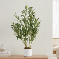 Olivier artificiel Garvee de 60 cm avec feuilles réalistes et 8 fruits, pot en ciment robuste pour salon et bureau, vert polyester
