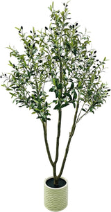 Garvee Arbre d'Olivier Noir Artificiel 213 cm Avec Feuilles Réalistes, Tronc Flexible, Polyester durable, Pot Blanc Stable Pour Décor Intérieur/Extérieur Mariages