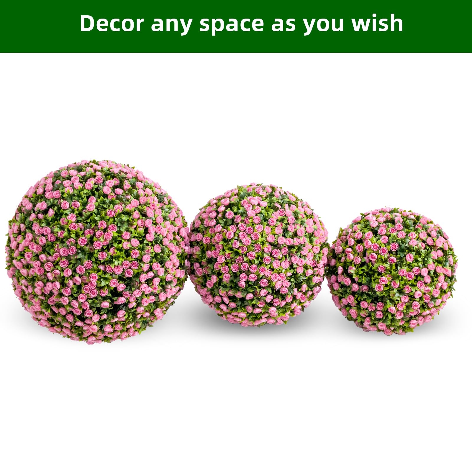 Garvee Lot de 2 Boules de Buis Artificielles 45 cm avec Fleurs, PE Résistant aux UV, pour Balcon et Mariage, Vert Rouge Rose