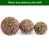 Garvee Lot de 2 Boules de Buis Artificielles 45 cm avec Fleurs, PE Résistant aux UV, pour Balcon et Mariage, Vert Rouge Rose
