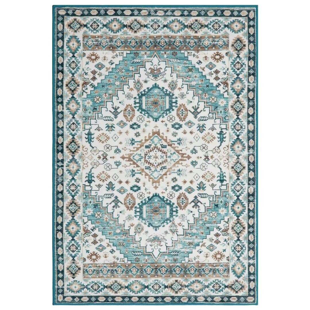Tapis persan GARVEE 160x230cm Vert foncé | Résistant aux taches, lavable, non pelucheux et antidérapant | Pour salon, chambre